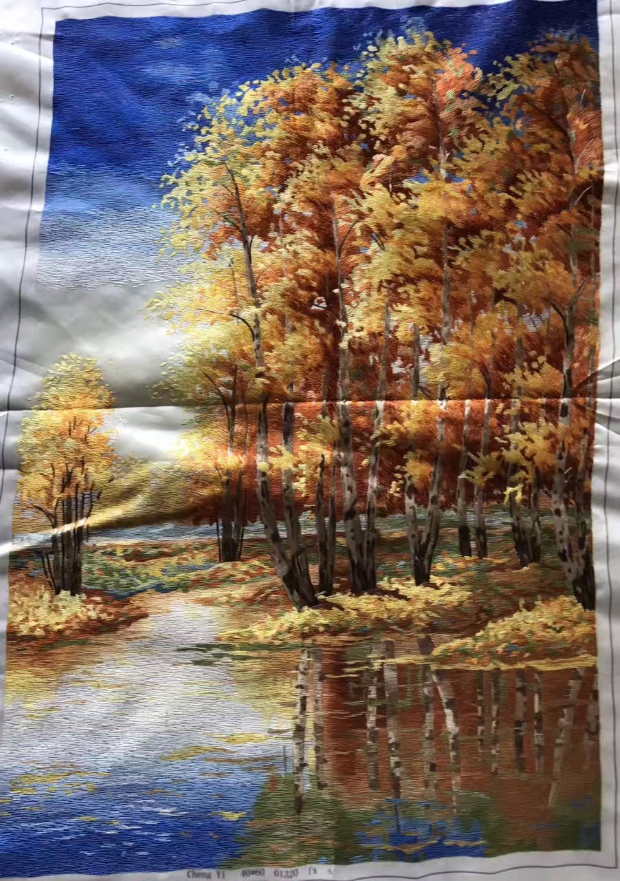 Hand embroideried Suzhou Embroidery Silk Art:birch maple forest bamboo landscape 60cm 3918