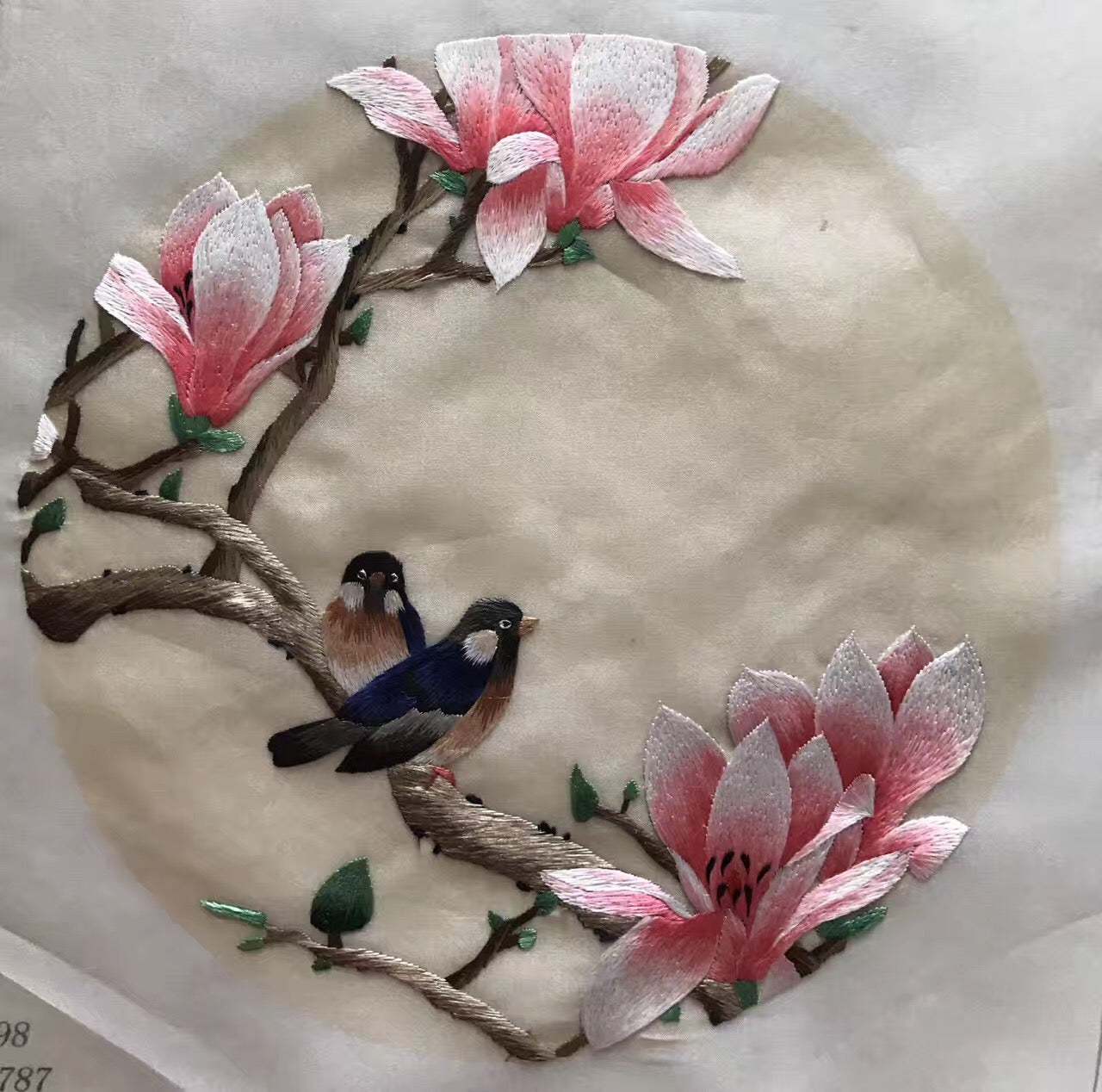 Hand su embroidery:birds flower cock peony orchis tulip dog guard two-sided reversible ) 20cm