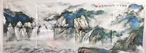 Hand Su Embroidery Art:Great Wall pandas trees mountain landscape 160cm