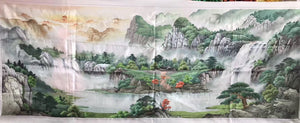 Hand Su Embroidery Art:Great Wall pandas trees mountain landscape 160cm