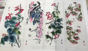 Delicate Hand Su Embroidery 4screens(1set) Art:flower birds still life 80cm 5918