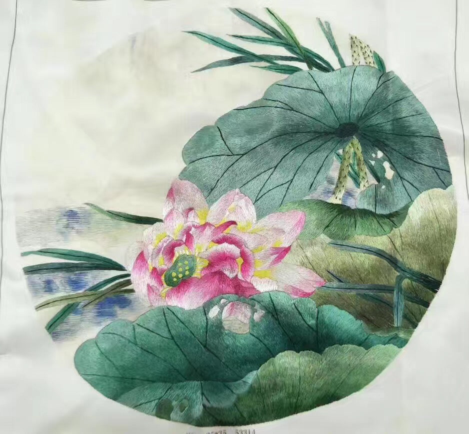 Hand su embroidery art:basket flower peony magnolia panda lotus cricle 35cm