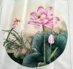 Hand su embroidery art:basket flower peony magnolia panda lotus cricle 35cm