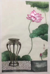 Delicate Hand embroidered Su Embroidery Art:flower lotus fish still life 60cm 5918