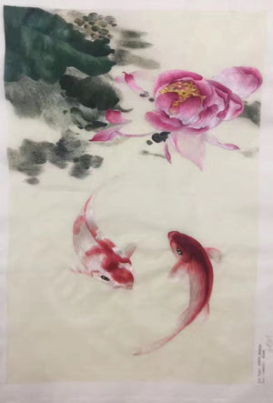 Delicate Hand embroidered Su Embroidery Art:flower lotus fish still life 60cm 5918