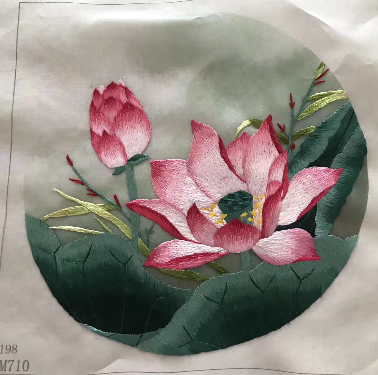 Hand su embroidery:magnolia peony wisteria birds calla orchis lotus flower (two-sided reversible ) 20cm