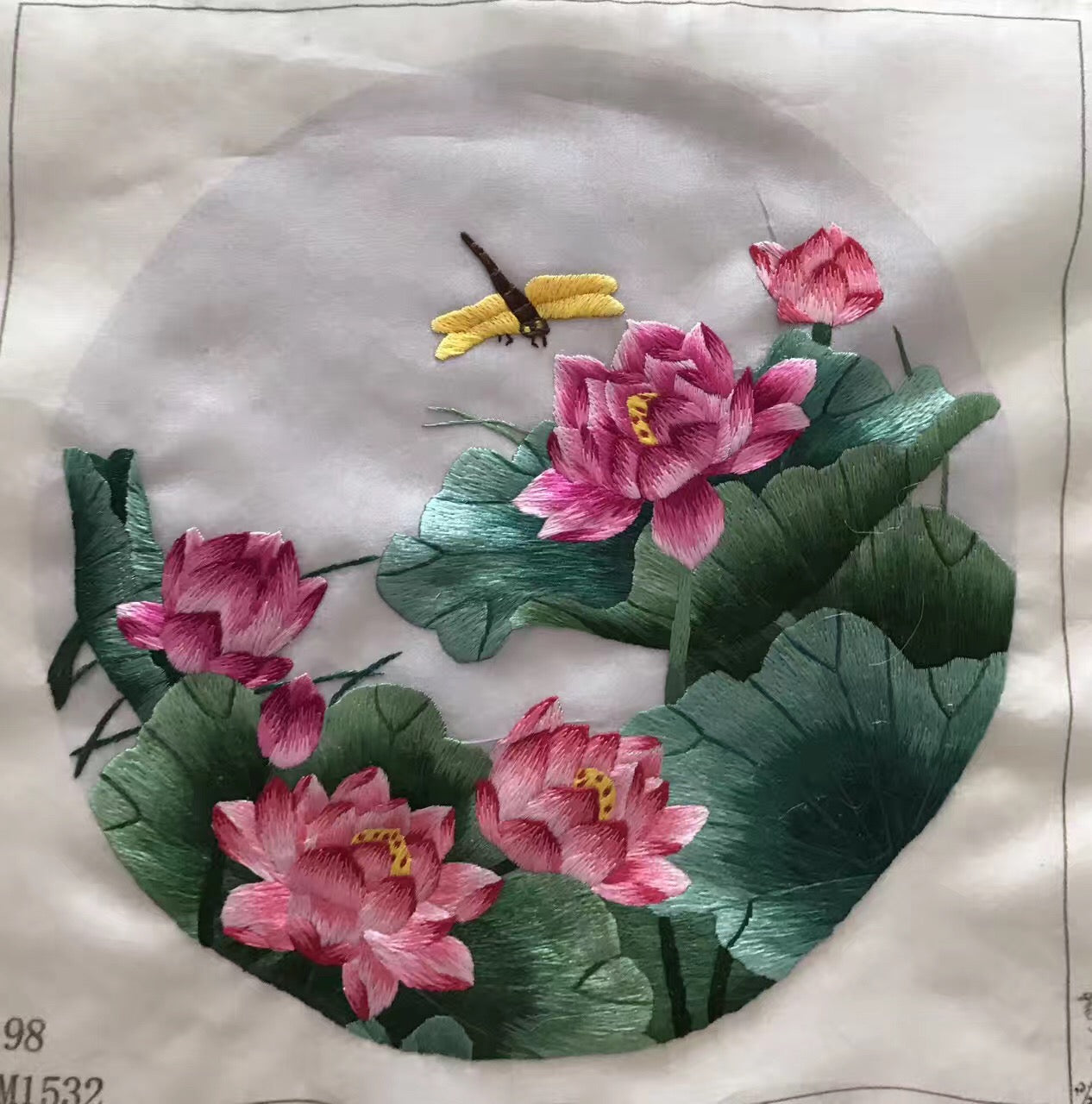 Hand su embroidery:magnolia peony wisteria birds calla orchis lotus flower (two-sided reversible ) 20cm