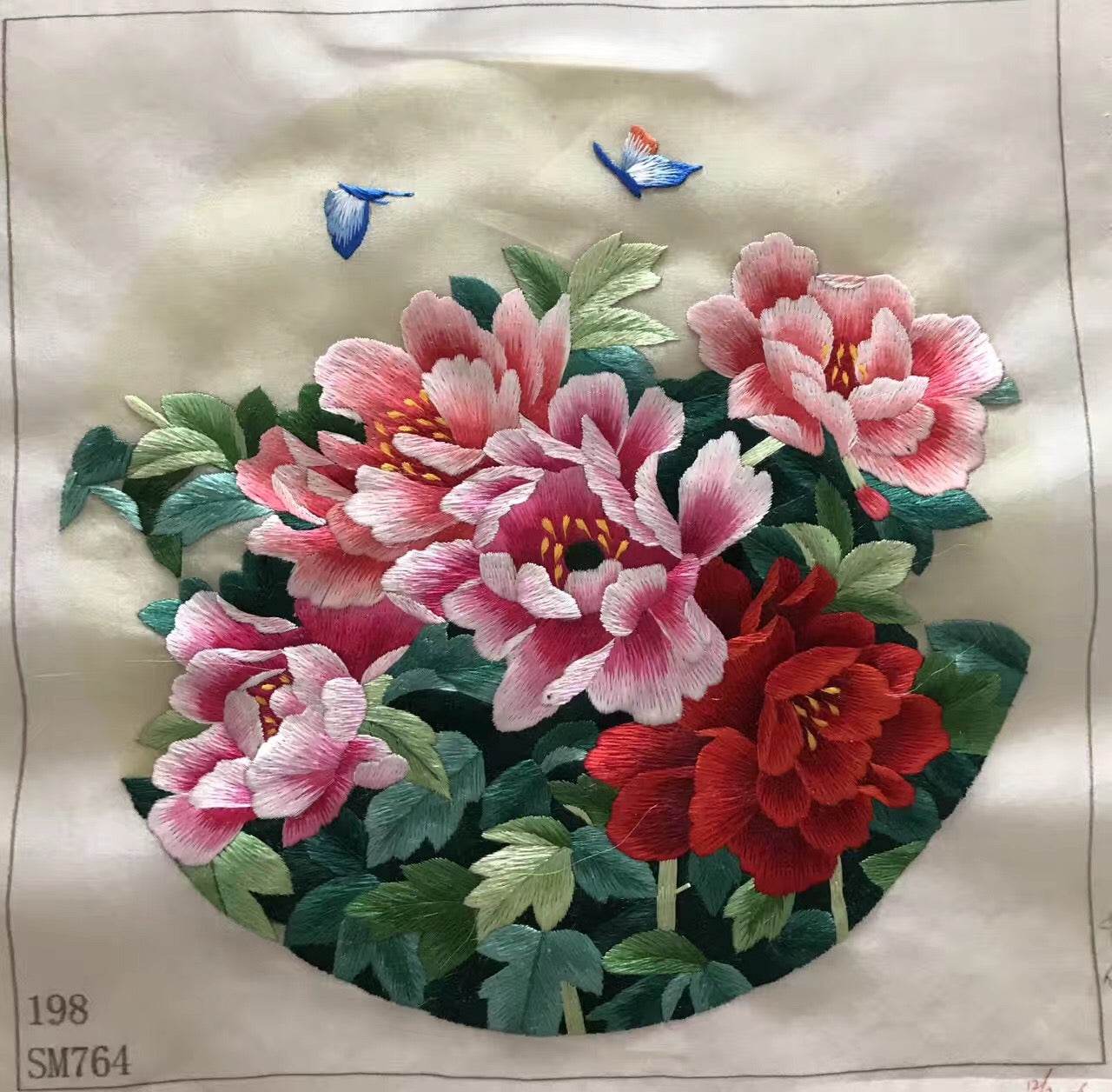 Hand su embroidery:magnolia peony wisteria birds calla orchis lotus flower (two-sided reversible ) 20cm