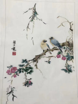 Delicate Hand embroidered Su Embroidery Art:flower birds on branch bamboo 50cm 5918