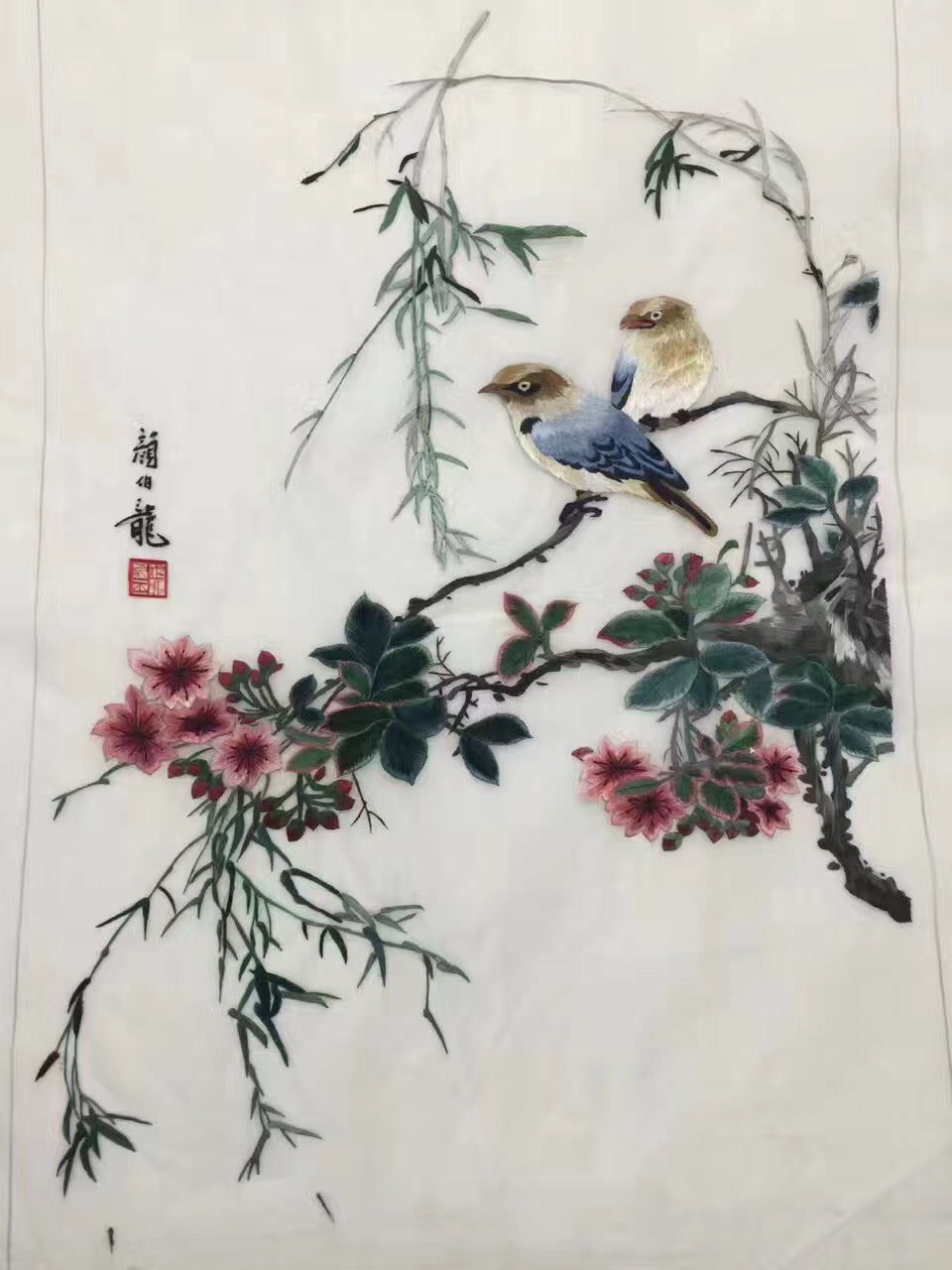 Delicate Hand embroidered Su Embroidery Art:flower birds on branch bamboo 50cm 5918