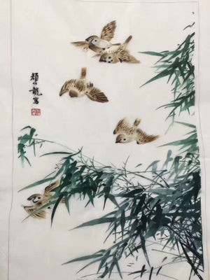 Delicate Hand embroidered Su Embroidery Art:flower birds on branch bamboo 50cm 5918