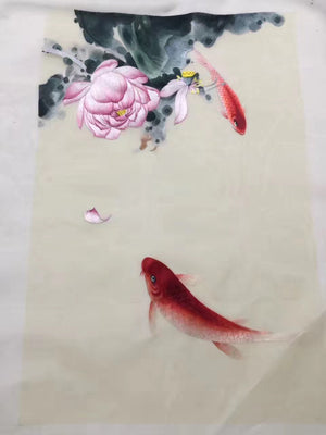 Delicate Hand embroidered Su Embroidery Art:flower lotus fish still life 60cm 5918