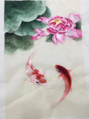 Delicate Hand embroidered Su Embroidery Art:flower lotus fish still life 60cm 5918