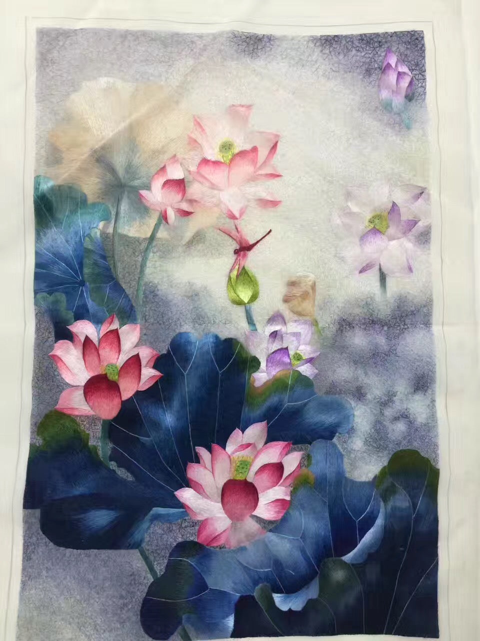 Delicate Hand embroidered Su Embroidery Art:flower lotus fish still life 60cm 5918