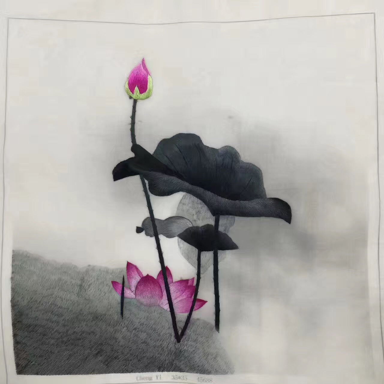 Delicate Hand embroidered Su Embroidery Art:flower bird lotus still life 35cm 5918