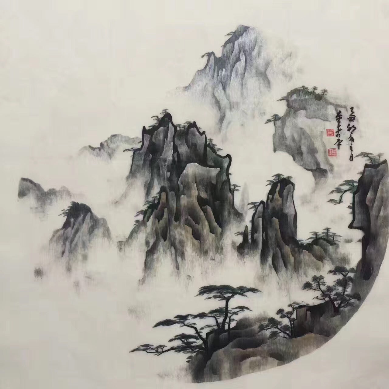 Delicate Hand embroidered Suzhou Embroidery Art:chinese mountains landscape 50cm 2918