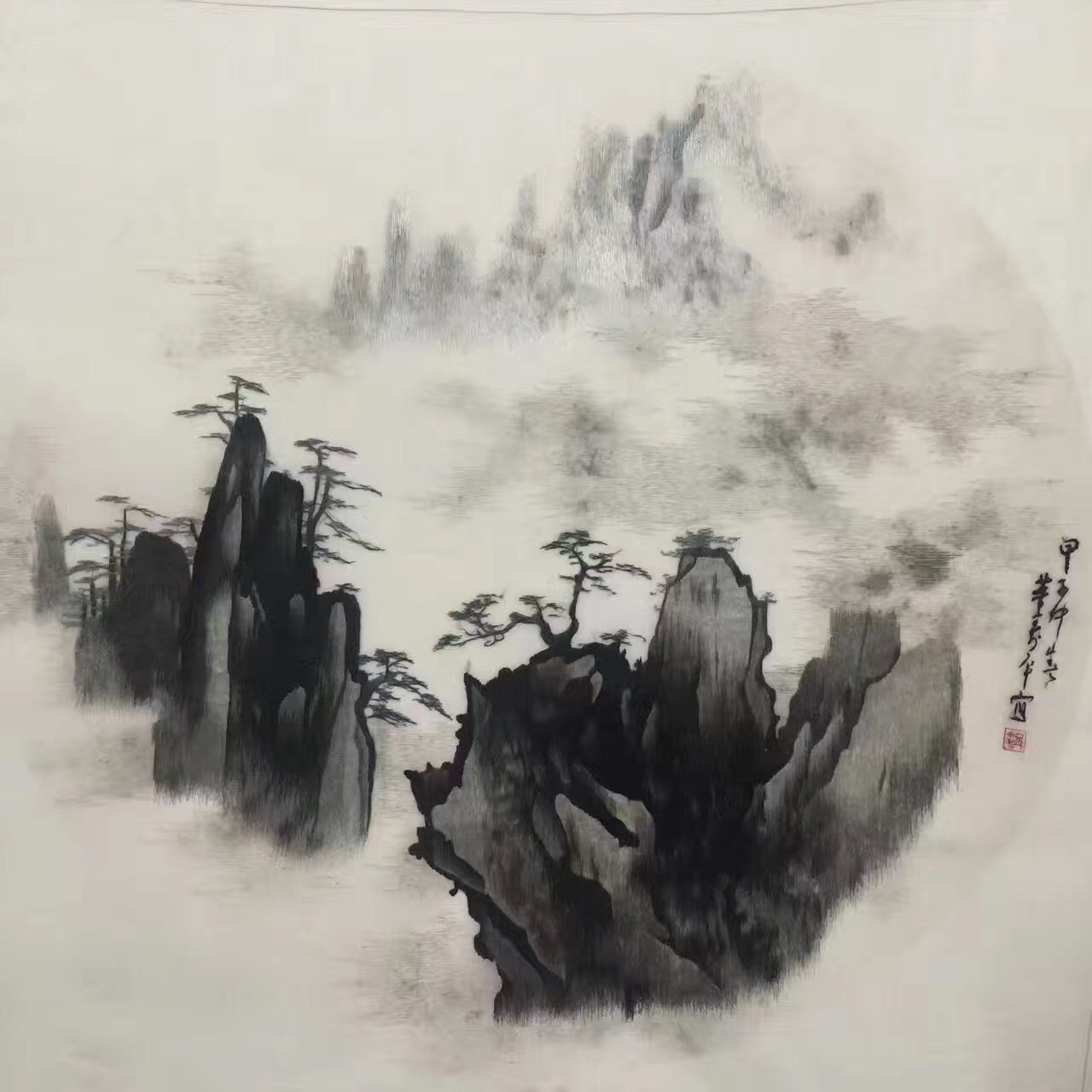 Delicate Hand embroidered Suzhou Embroidery Art:chinese mountains landscape 50cm 2918