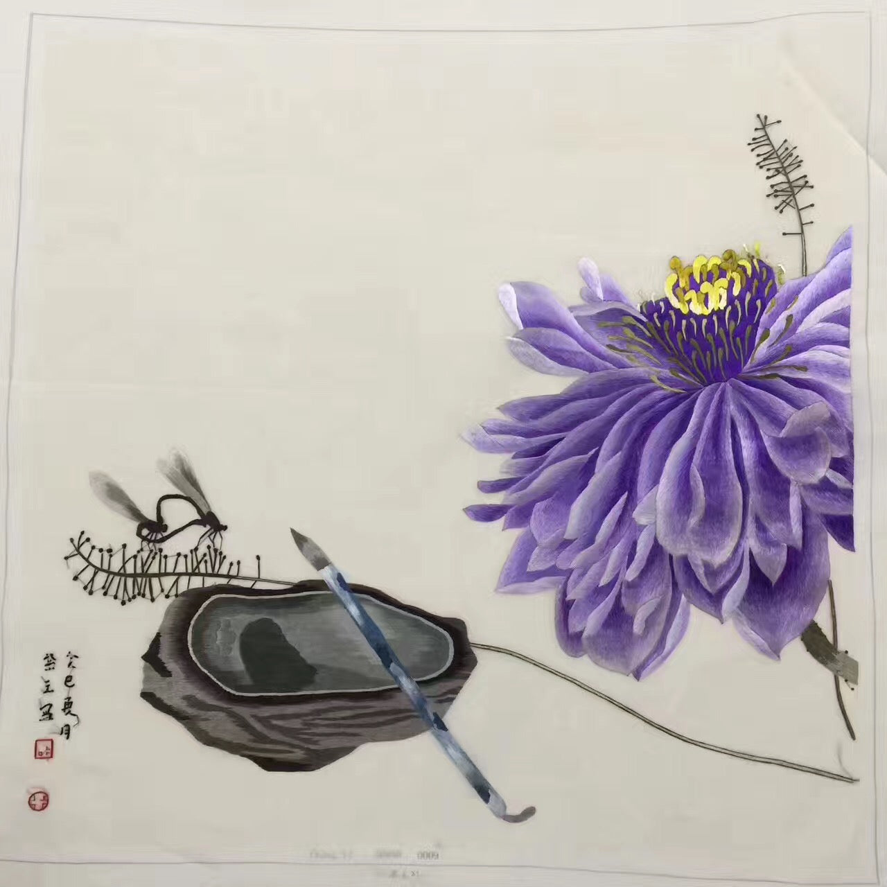 Delicate Hand embroidered Su Embroidery Art:vase flower lotus orchis still life 50cm 5918