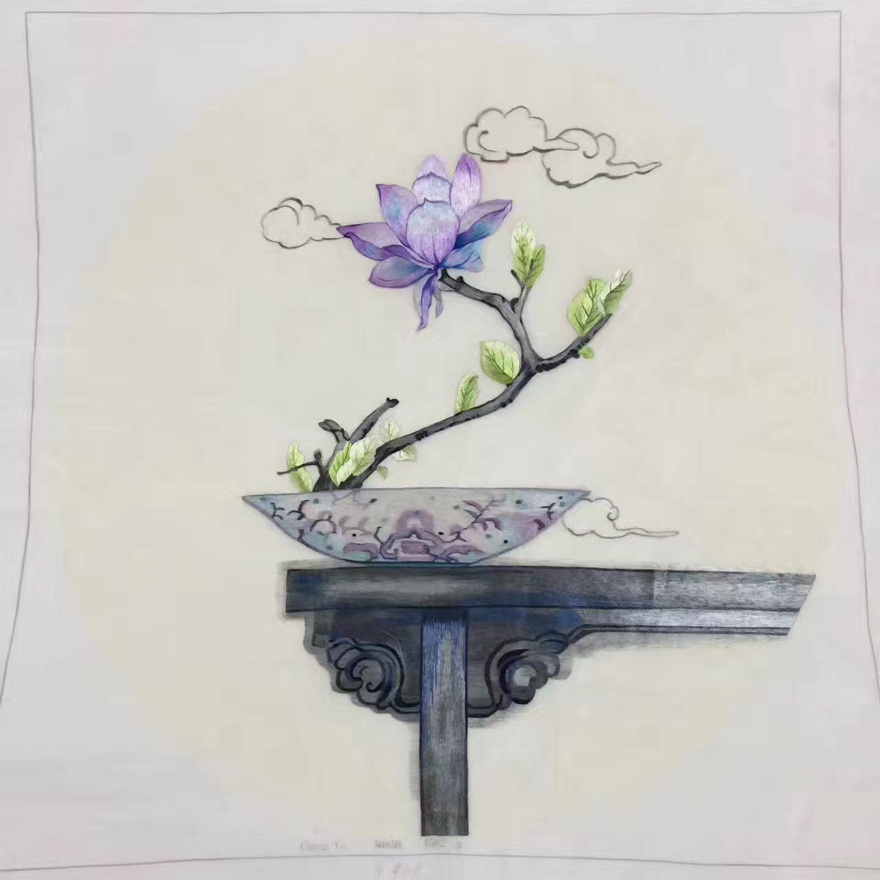 Delicate Hand embroidered Su Embroidery Art:vase flower lotus orchis still life 50cm 5918