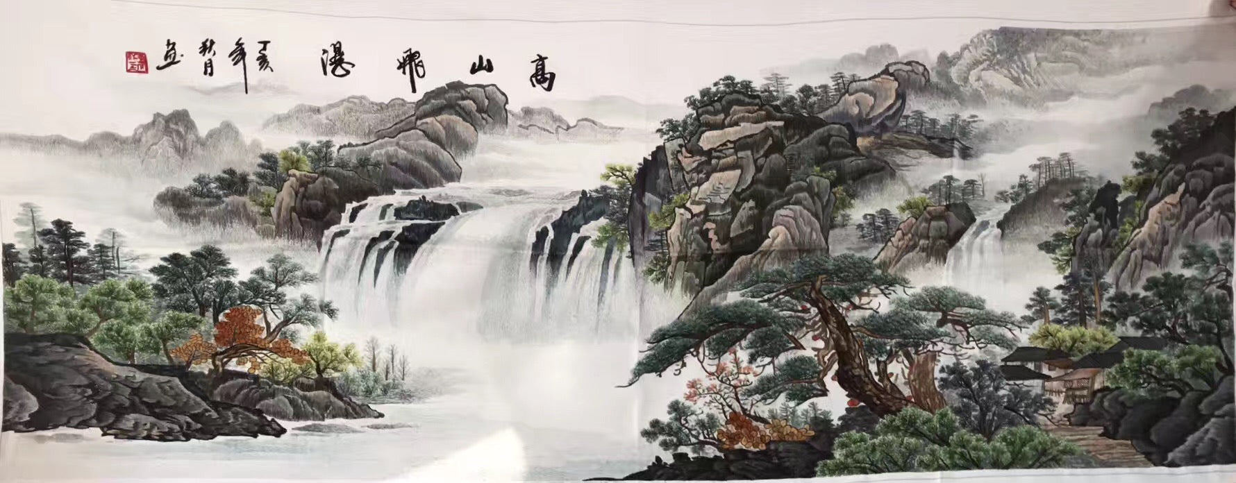 Big Hand Su Embroidery Art:Great Wall trees mountain waterfall landscape 160cm