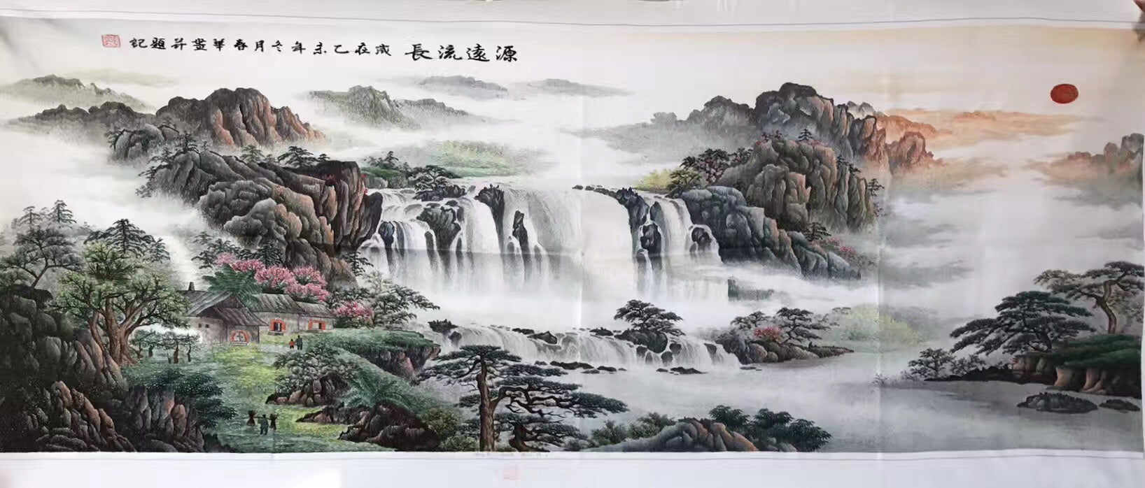 Big Hand Su Embroidery Art:Great Wall trees mountain waterfall landscape 160cm