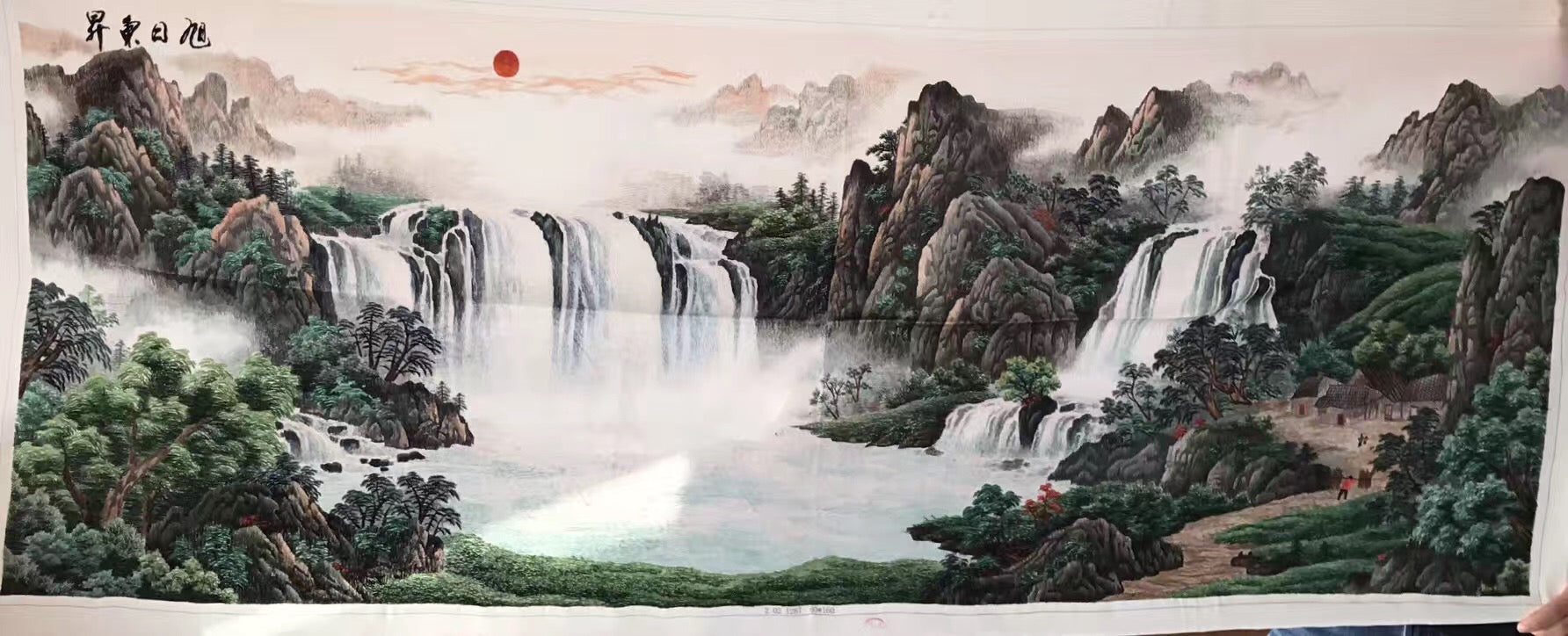 Big Hand Su Embroidery Art:Great Wall trees mountain waterfall landscape 160cm