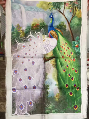 Hand Embroidered Silk Suzhou Embroidery Art:peacocks peony flower 80cm