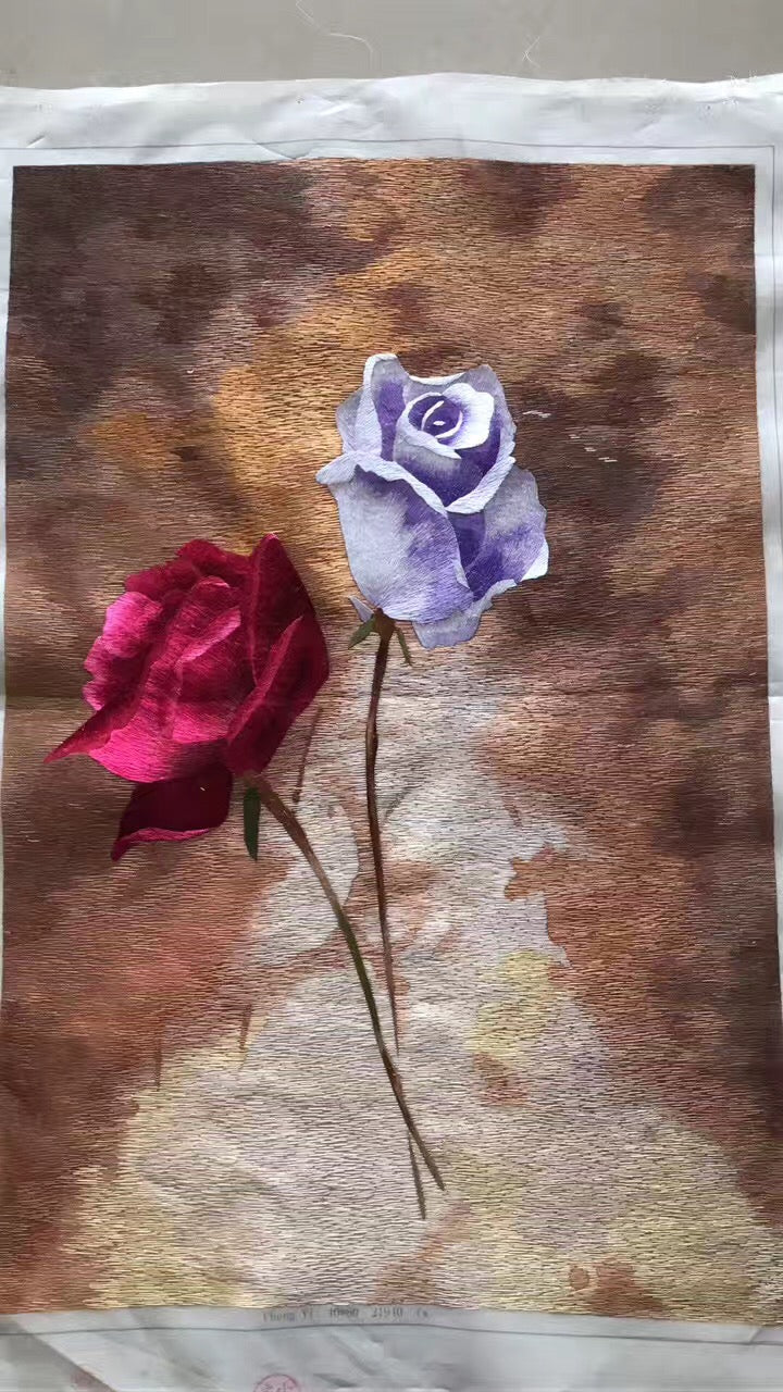 Delicate Hand embroidered Su Embroidery Art:flower rose still life 60cm 5918