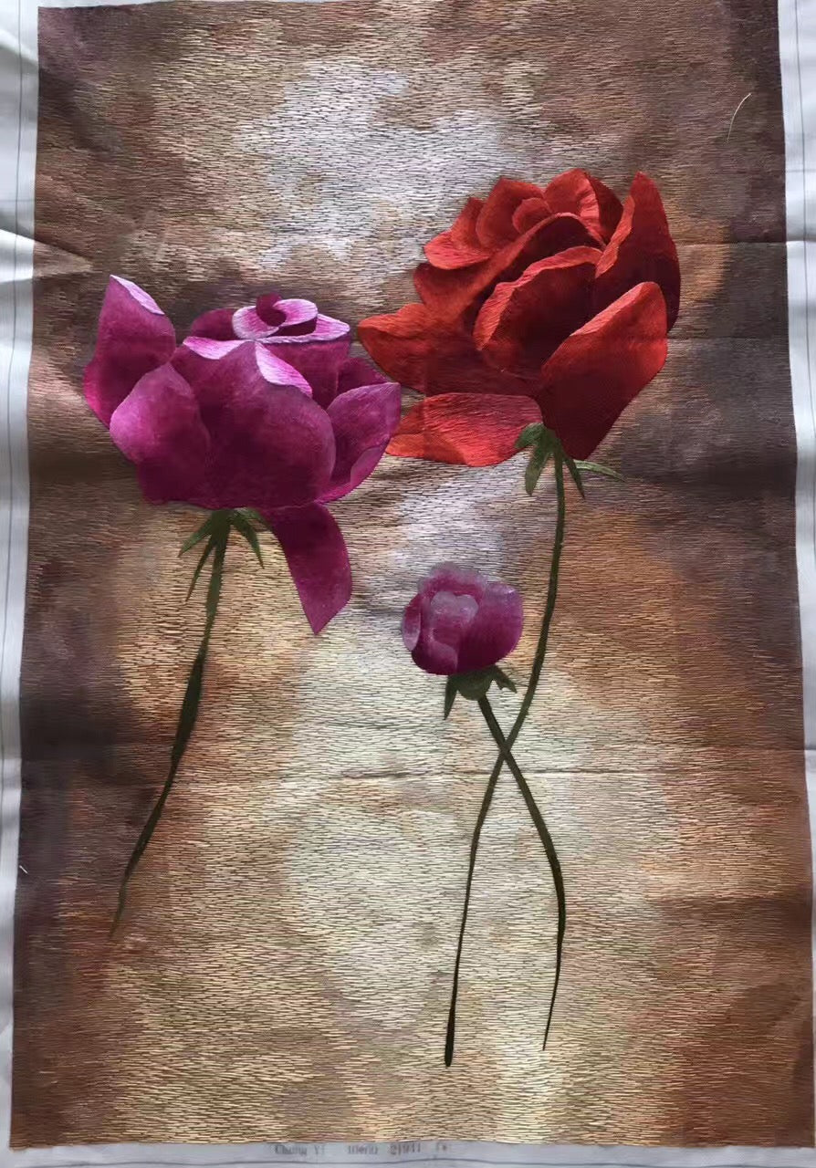 Delicate Hand embroidered Su Embroidery Art:flower rose still life 60cm 5918