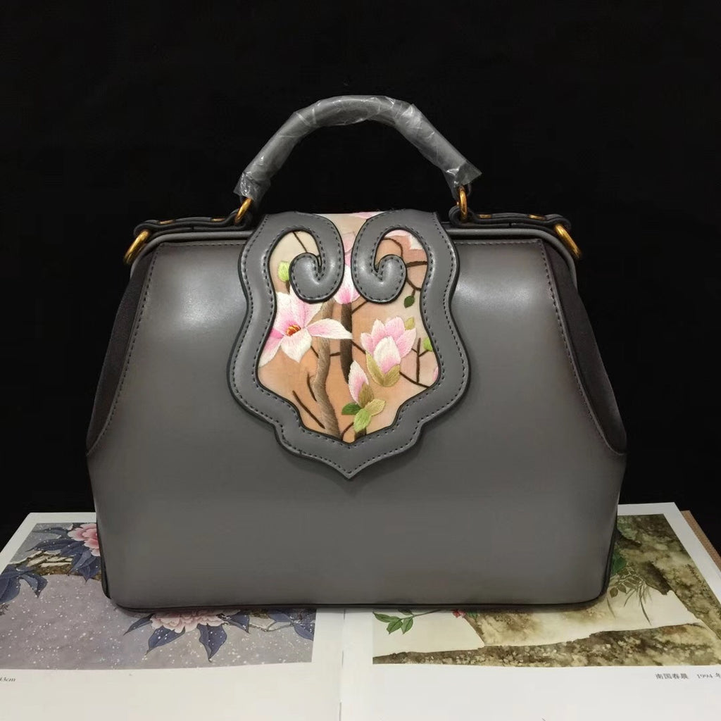 131218 Classic hand embroidered su embroidery cowhide bag shoulder bag handbag
