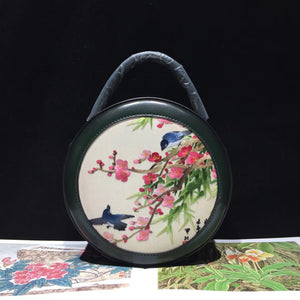 131218 Su embroidery retro cowhide small round bag genuine leather bag women's handbag shoulderbag