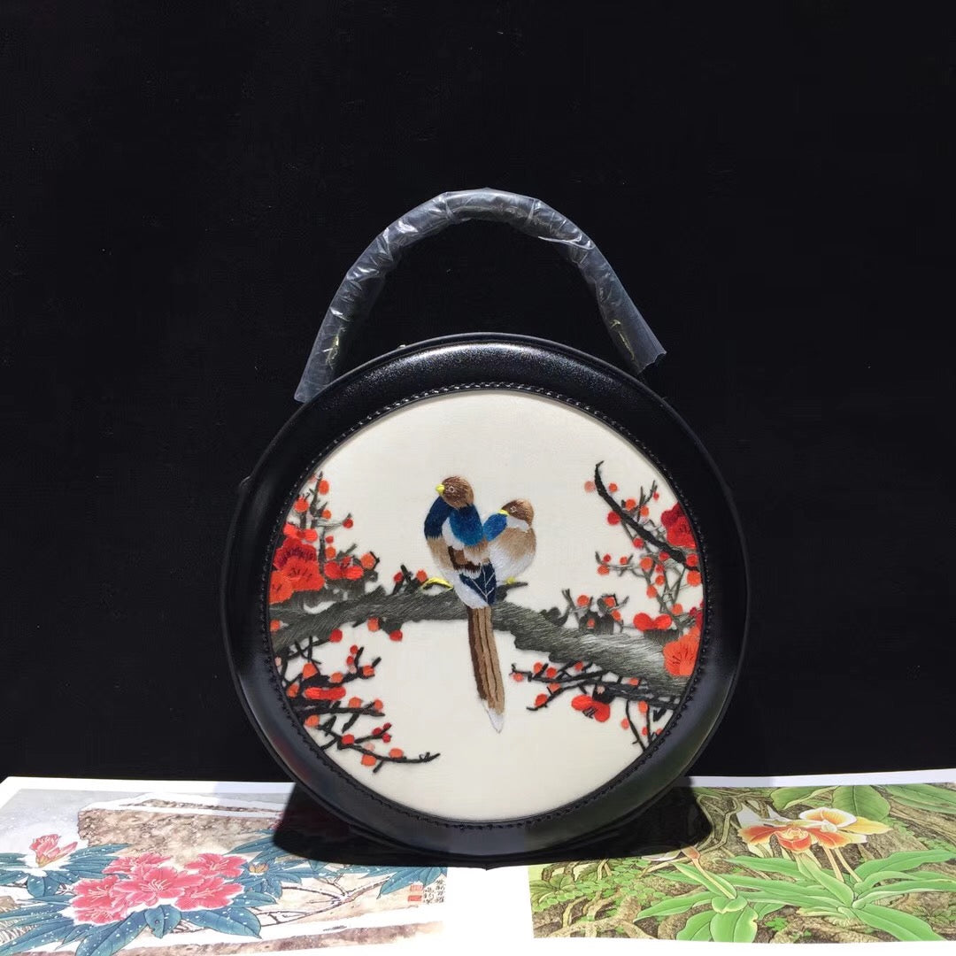 131218 Su embroidery retro cowhide small round bag genuine leather bag women's handbag shoulderbag