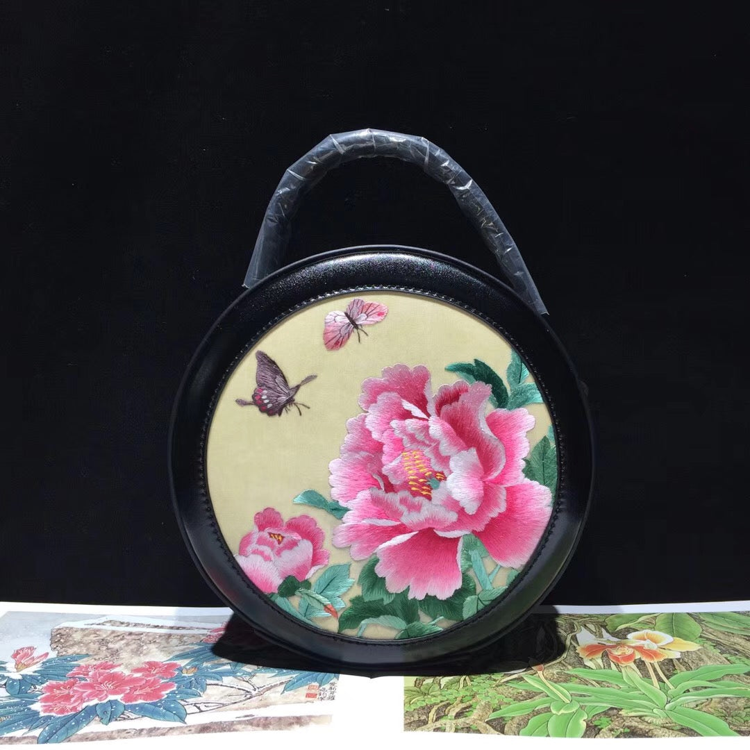 131218 Su embroidery retro cowhide small round bag genuine leather bag women's handbag shoulderbag