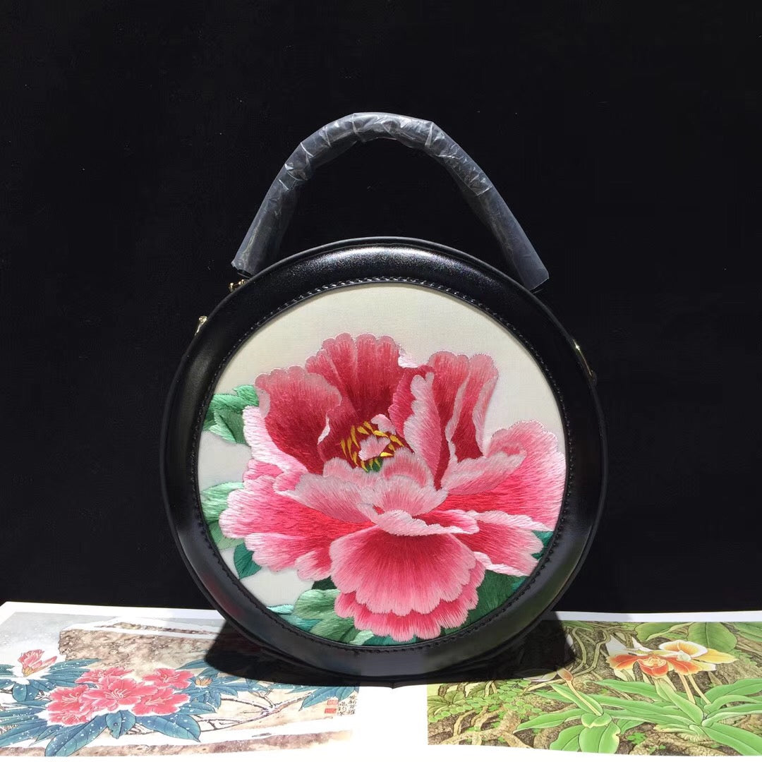 131218 Su embroidery retro cowhide small round bag genuine leather bag women's handbag shoulderbag