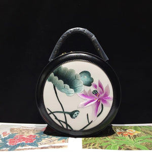 131218 Su embroidery retro cowhide small round bag genuine leather bag women's handbag shoulderbag