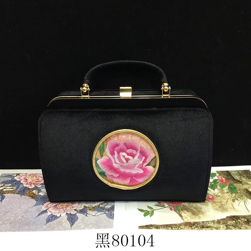 131218 Fashionable hand su embroidery oxen leather bag Flannelette handbag female shoulderbag