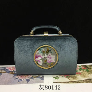 131218 Fashionable hand su embroidery oxen leather bag Flannelette handbag female shoulderbag