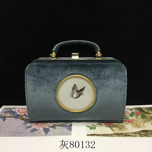 131218 Fashionable hand su embroidery oxen leather bag Flannelette handbag female shoulderbag