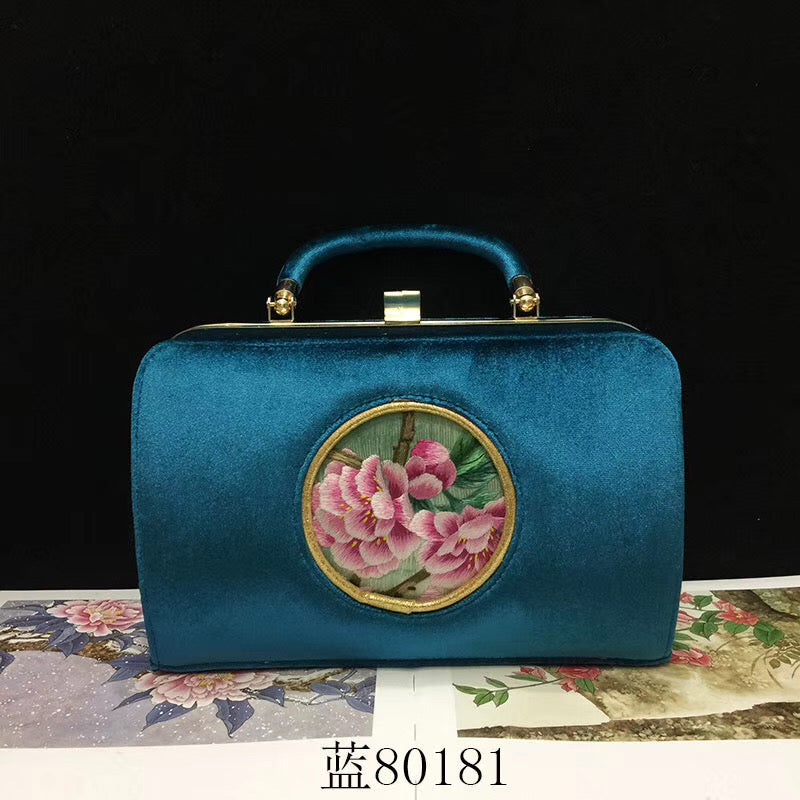 131218 Fashionable hand su embroidery oxen leather bag Flannelette handbag female shoulderbag