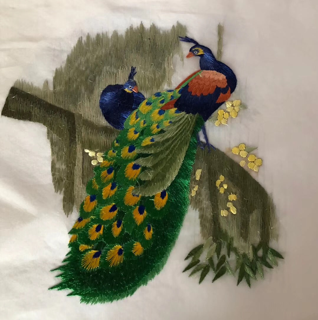 161218 Hand su embroidery:peacocks flowers birds animals landscapes still life (two-sided reversible ) 20cm