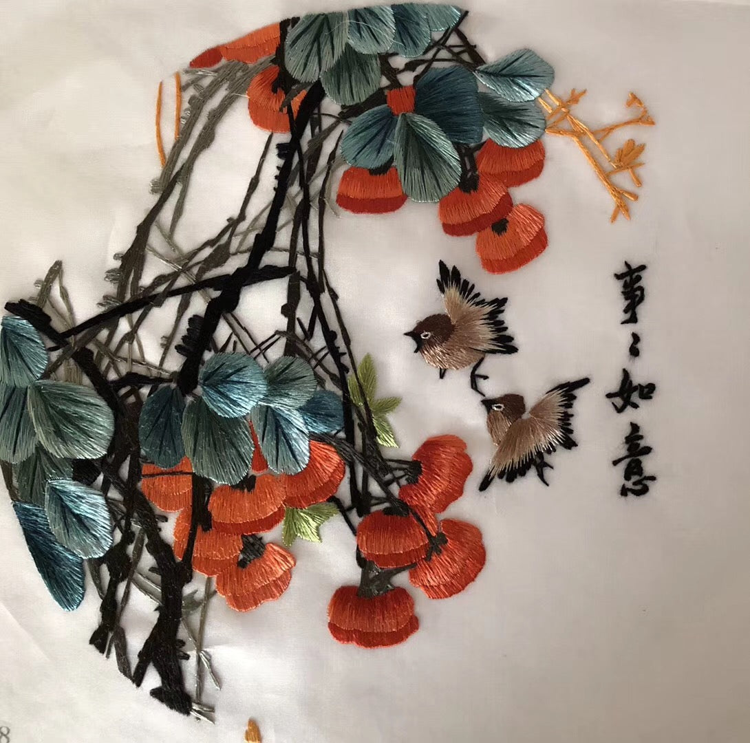 161218 Hand su embroidery:peacocks flowers birds animals landscapes still life (two-sided reversible ) 20cm