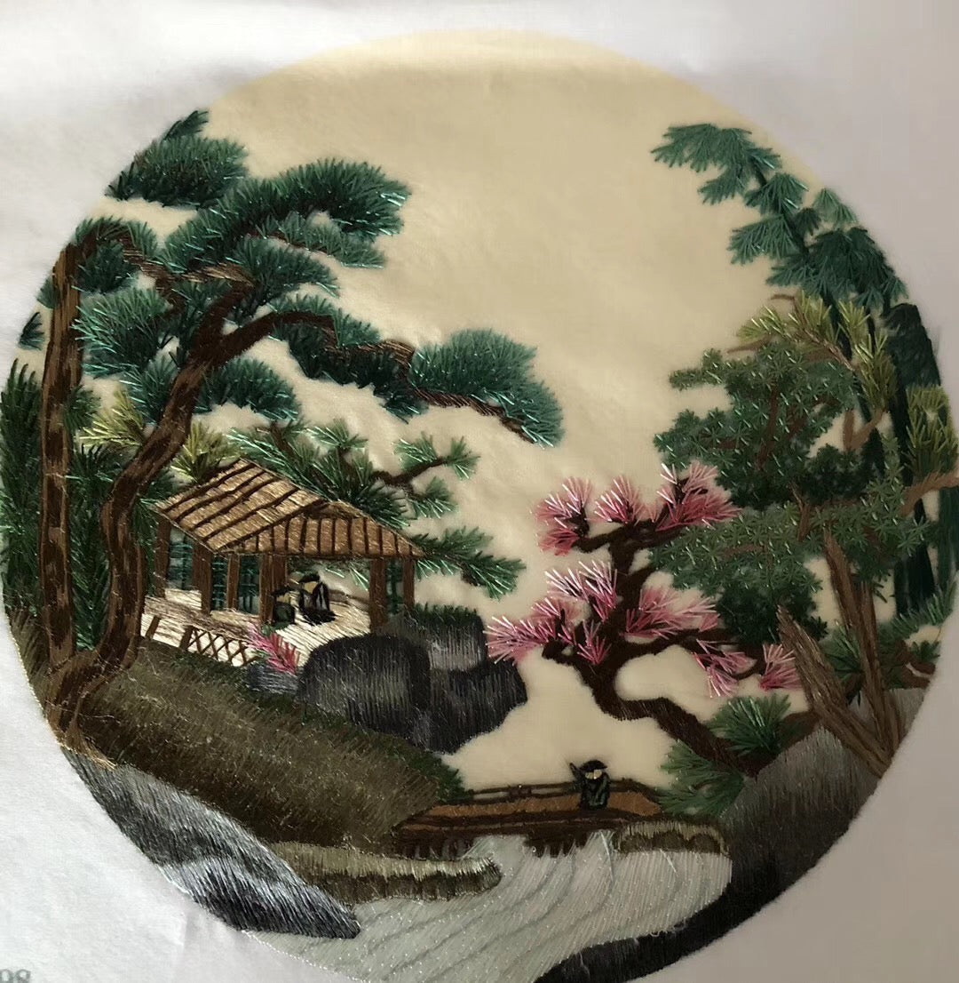 161218 Hand su embroidery:peacocks flowers birds animals landscapes still life (two-sided reversible ) 20cm