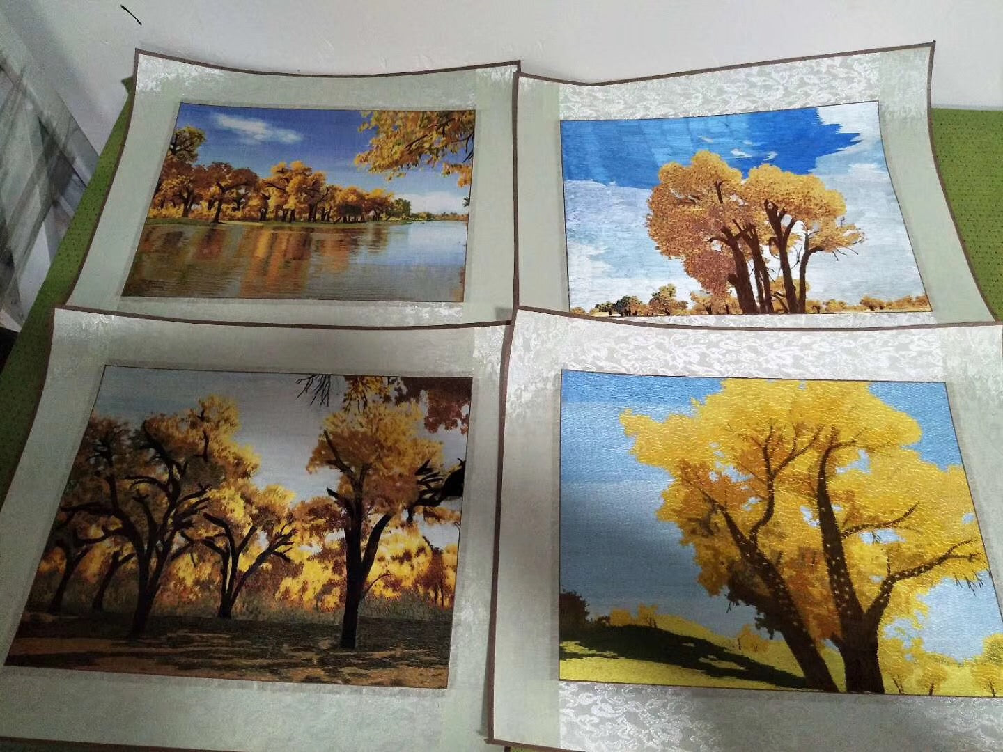 161218 Chinese brocade mounted Imitation Su Embroidery:trees lake landscape 1piece