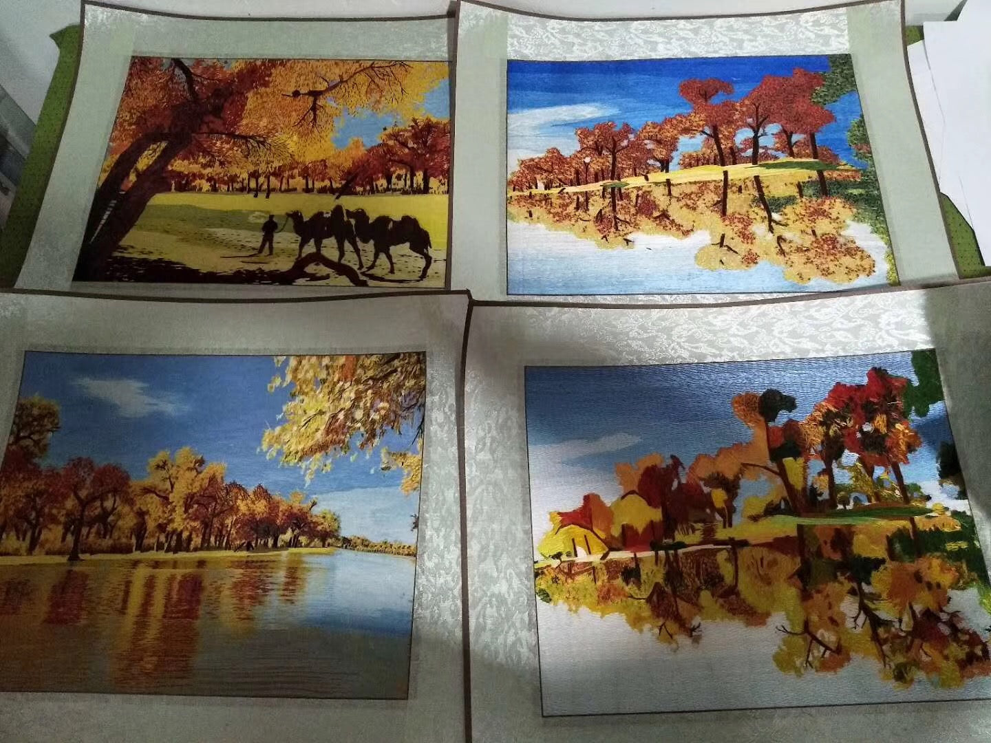 161218 Chinese brocade mounted Imitation Su Embroidery:trees lake landscape 1piece
