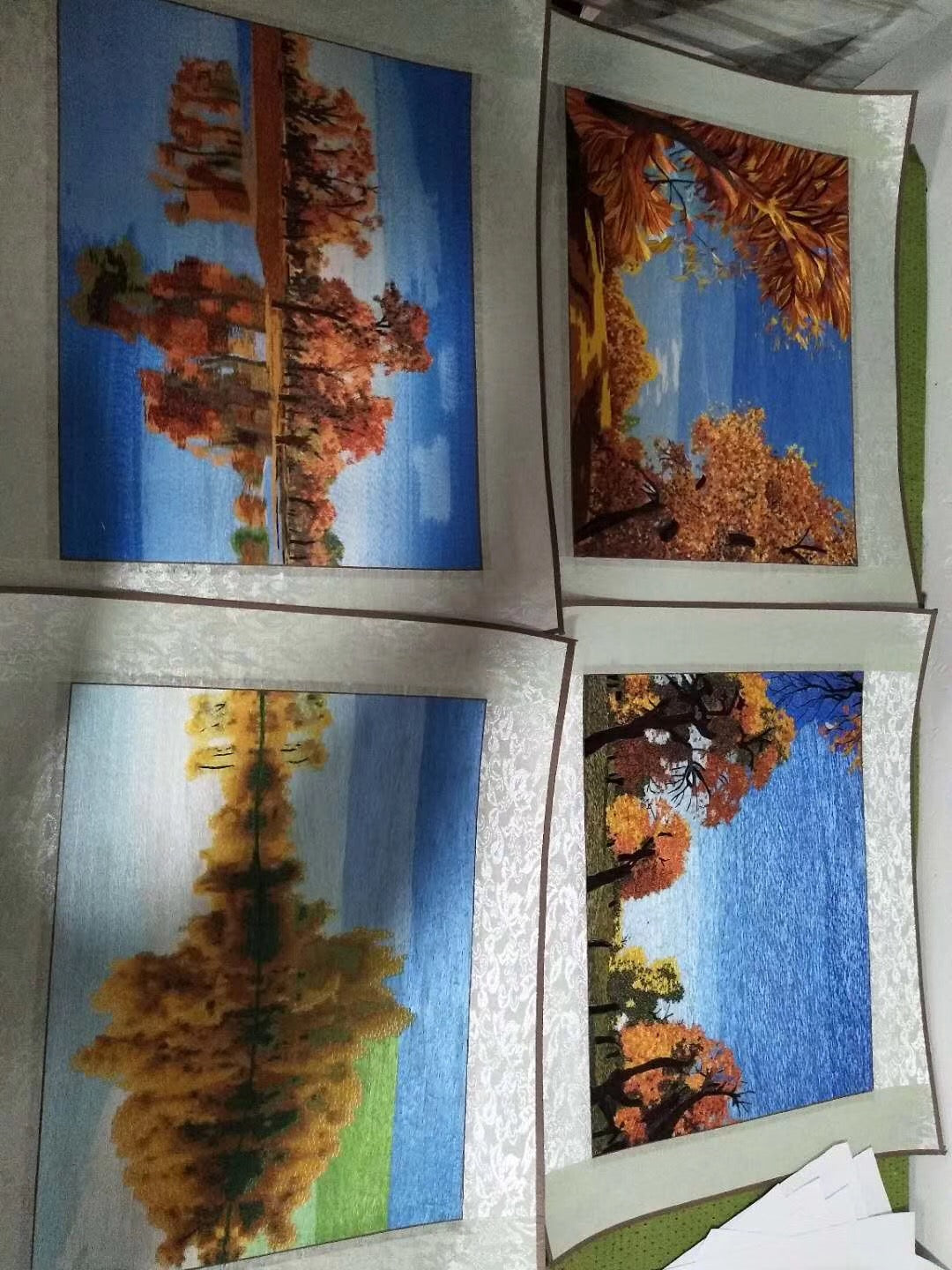 161218 Chinese brocade mounted Imitation Su Embroidery:trees lake landscape 1piece