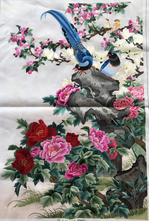 161218 Hand embroideried Su Embroidery Art:Peony birds fishes cock dragon vase 60cm