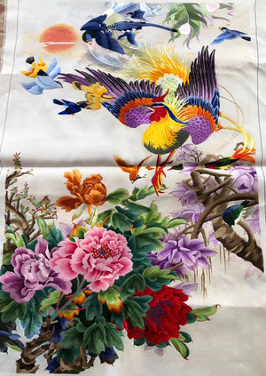 161218 Hand embroideried Su Embroidery Art:Peony birds fishes cock dragon vase 60cm