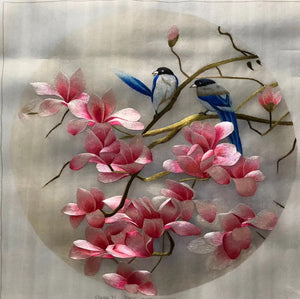 171218 Delicate Hand embroidered Su Embroidery Art:leaves birds magnolia flower cicada still life  mountain 35cm