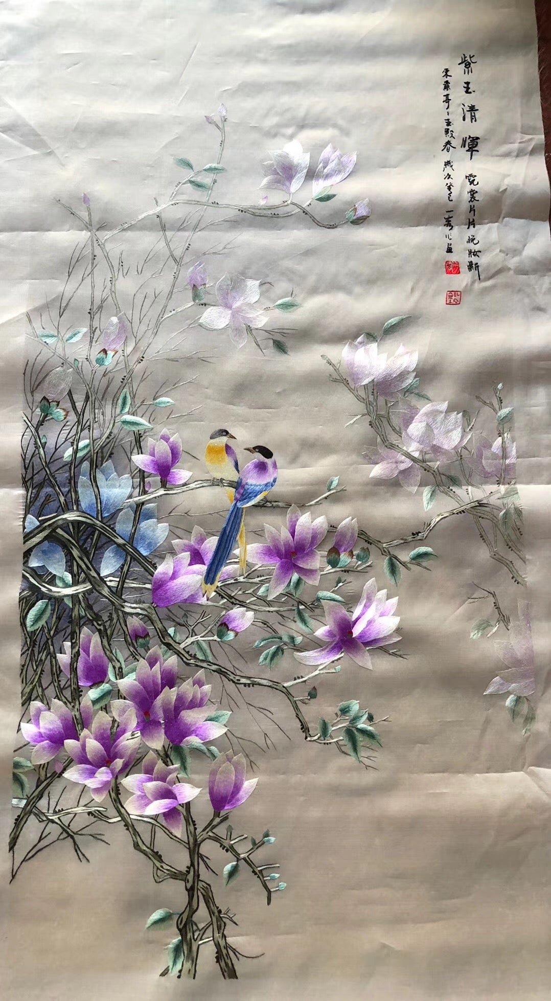 171218 Delicate Hand Suzhou Embroidery Art:magnlia birds