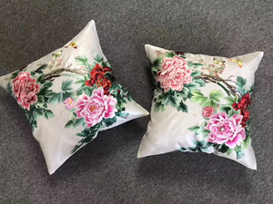 171218 Chinese 100% hand embroidered Su Embroidery silk pillow covers flower butterfly 1piece